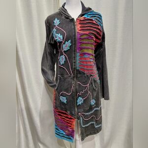Rising International Black Colorful Hooded Long Jacket